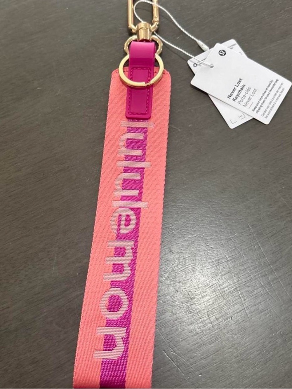 lululemon athletica Coral and Magenta Logo Wristlet Keychain